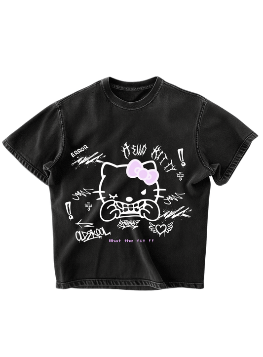 HELLO KITTY PUNK - BLACK OVERSIZE TEE
