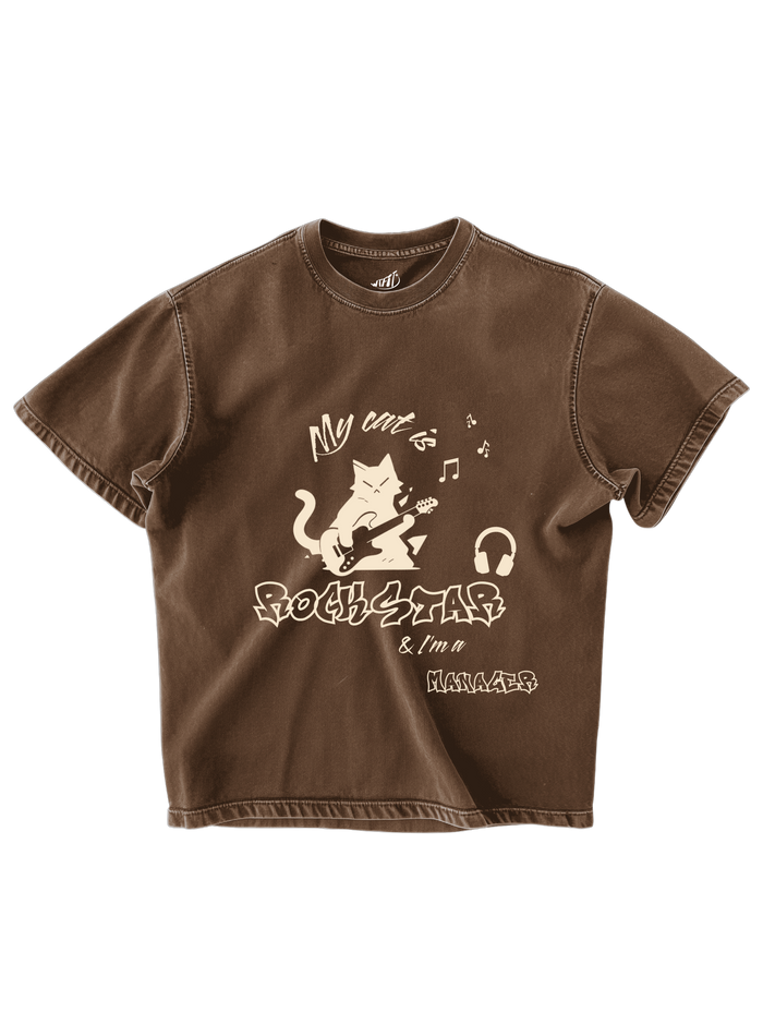 ROCKSTAR CAT - BROWN OVERSIZE TEE