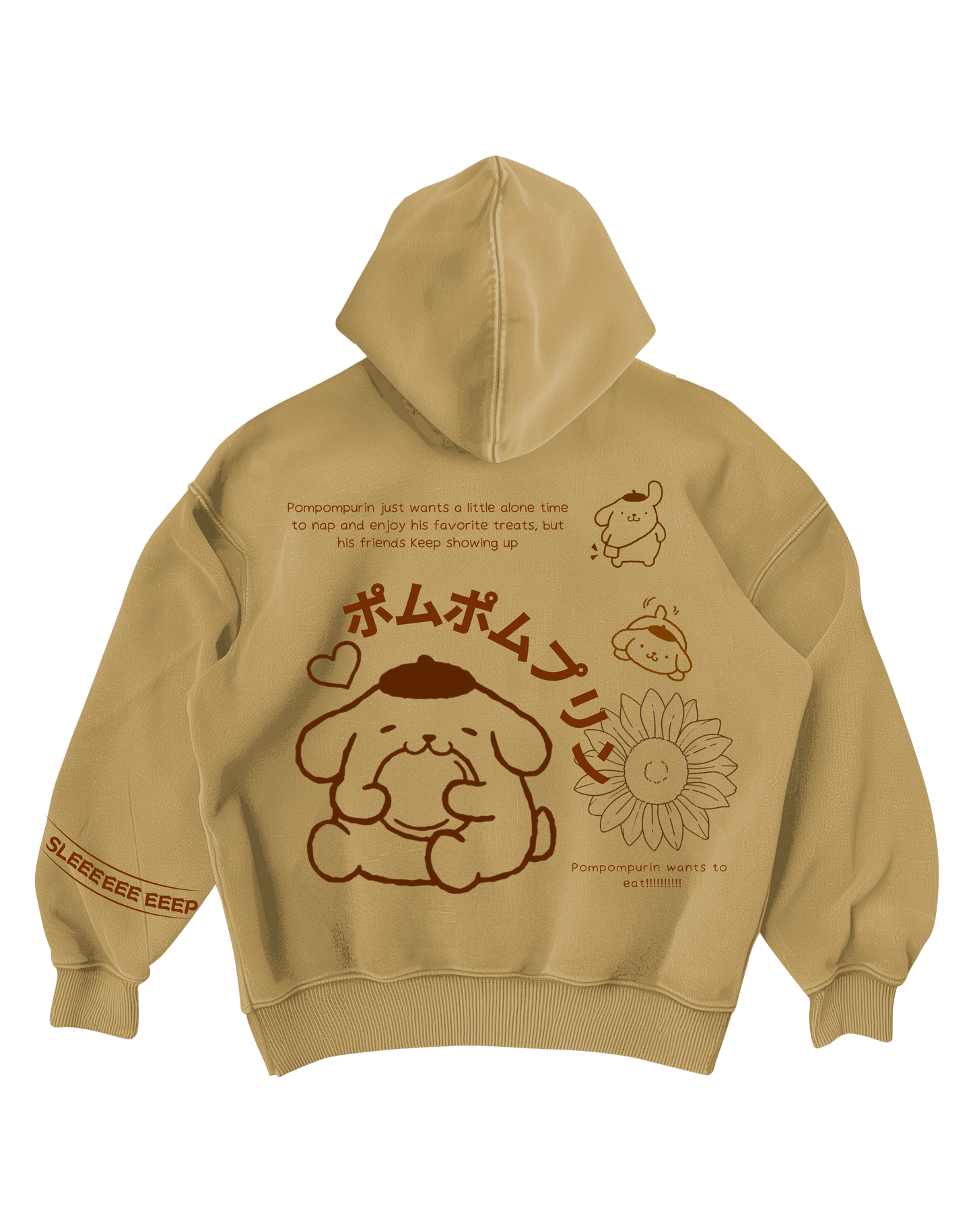 POMPOMPURIN - BEIGE OVERSIZED ZIP UP HOODIE
