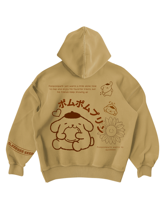 POMPOMPURIN - BEIGE OVERSIZED ZIP UP HOODIE