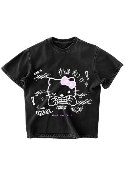 HELLO KITTY PUNK - BLACK OVERSIZE TEE