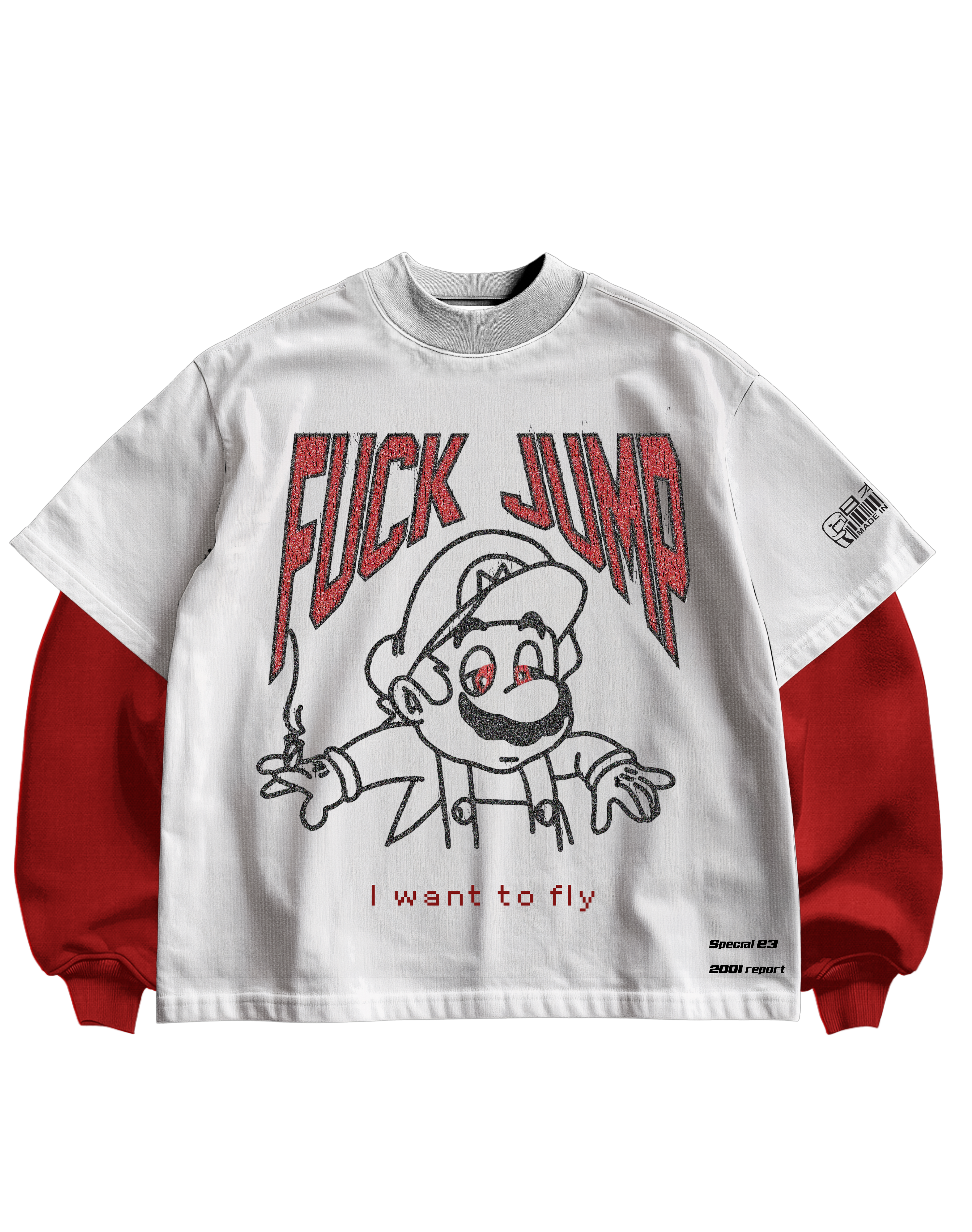 MARIO RETRO - WHITE/RED FULL SLEEVES TEE