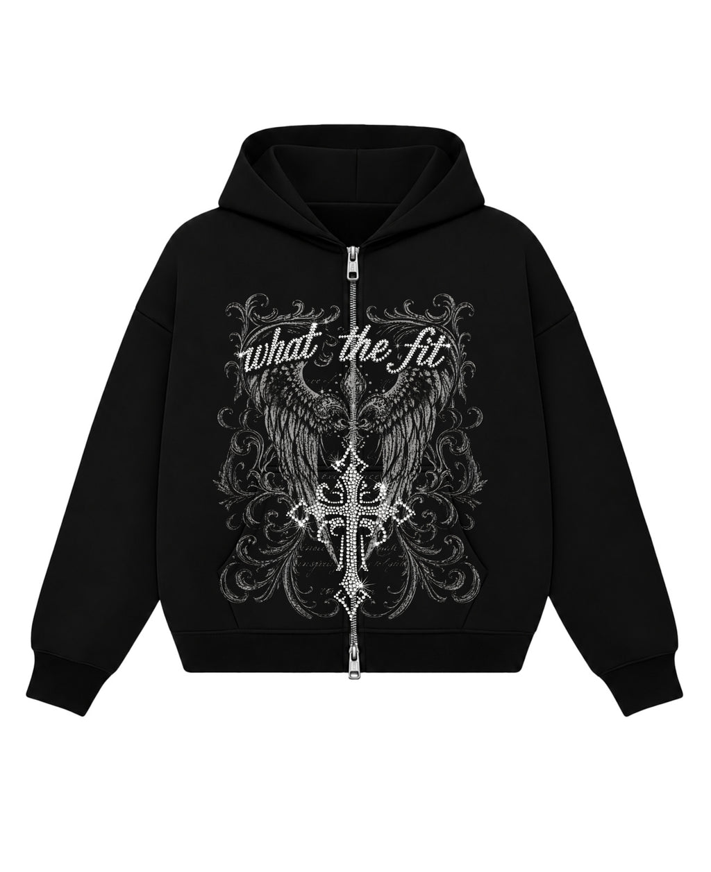 Black Boxy Dual Zipper Hoodie Front Design