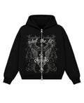 Black Boxy Dual Zipper Hoodie Front Design