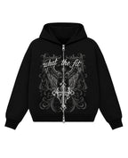Black Boxy Dual Zipper Hoodie Front Design