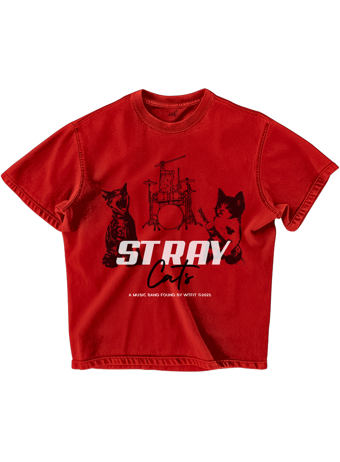 STRAY CATS BAND - RED OVERSIZE TEE