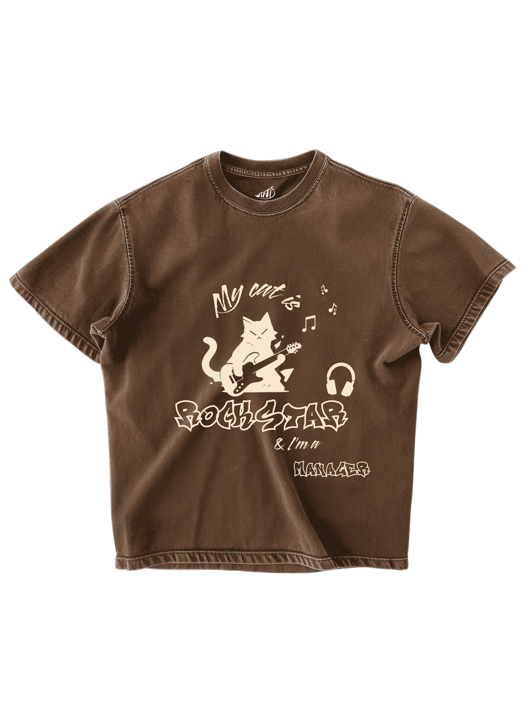 ROCKSTAR CAT - BROWN OVERSIZE TEE