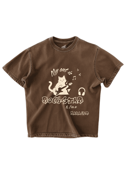 ROCKSTAR CAT - BROWN OVERSIZE TEE