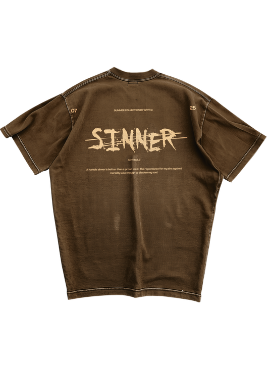 Trendy oversized brown T-shirt with bold graphic print – perfect streetwear for Gen Z in India, ideal for casual college and urban fashion looks
