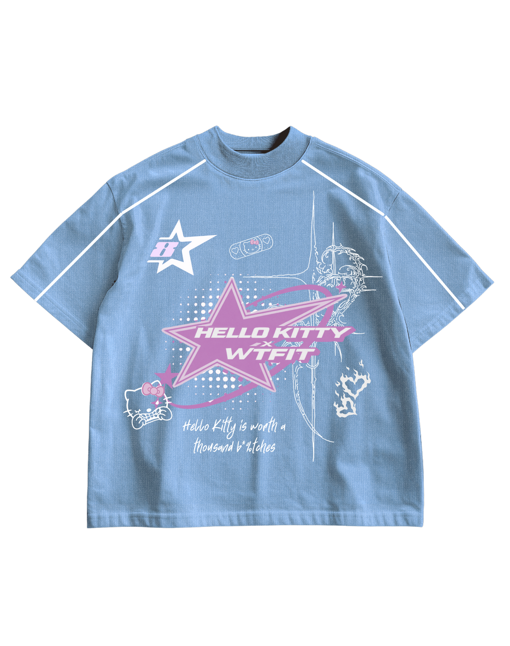 PIXEL KITTY- BLUE OVERSIZED TEE