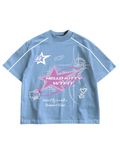 PIXEL KITTY- BLUE OVERSIZED TEE