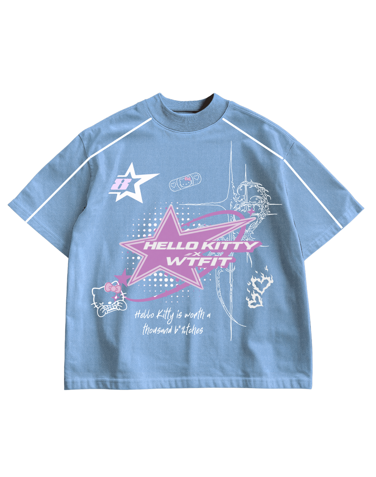 PIXEL KITTY- BLUE OVERSIZED TEE