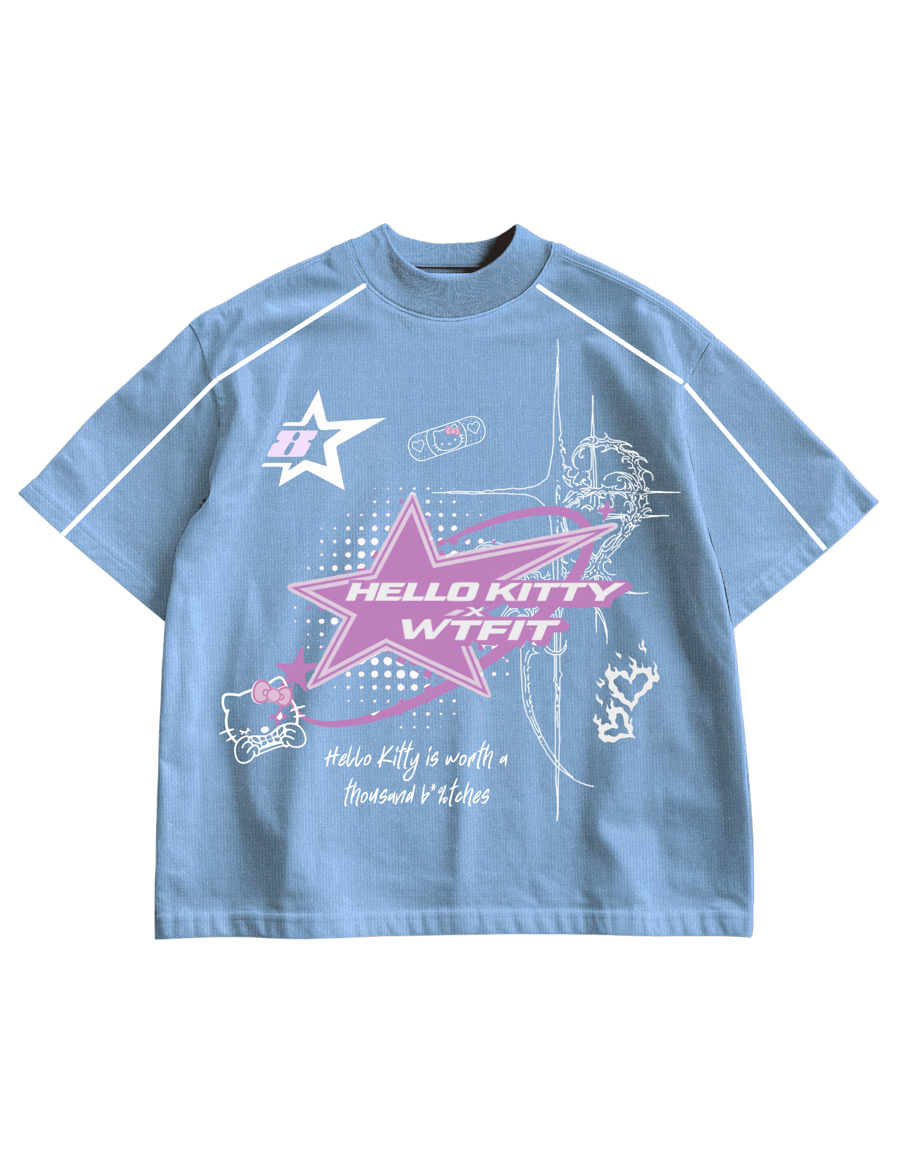 PIXEL KITTY- BLUE OVERSIZED TEE