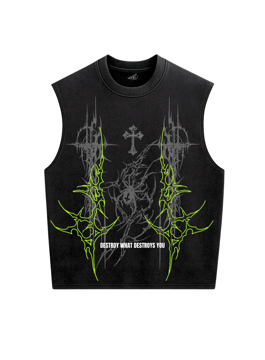 Trendy oversized black vest with bold graphic print – perfect streetwear for Gen Z in India, ideal for casual college and urban fashion looks. Unisex vest 