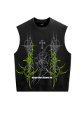 Trendy oversized black vest with bold graphic print – perfect streetwear for Gen Z in India, ideal for casual college and urban fashion looks. Unisex vest 