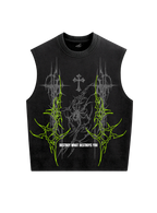 Trendy oversized black vest with bold graphic print – perfect streetwear for Gen Z in India, ideal for casual college and urban fashion looks. Unisex vest 