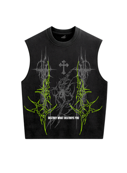 Trendy oversized black vest with bold graphic print – perfect streetwear for Gen Z in India, ideal for casual college and urban fashion looks. Unisex vest 