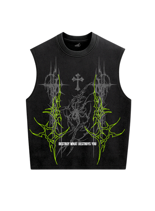 Trendy oversized black vest with bold graphic print – perfect streetwear for Gen Z in India, ideal for casual college and urban fashion looks. Unisex vest 