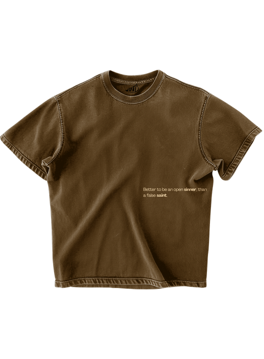 Trendy oversized brown T-shirt with bold graphic print – perfect streetwear for Gen Z in India, ideal for casual college and urban fashion looks