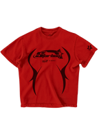 Trendy oversized red T-shirt with bold graphic print – perfect streetwear for Gen Z in India, ideal for casual college and urban fashion looks, aesthetic outfit, oversize tee unisex outfit