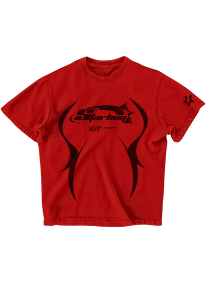 Trendy oversized red T-shirt with bold graphic print – perfect streetwear for Gen Z in India, ideal for casual college and urban fashion looks, aesthetic outfit, oversize tee unisex outfit
