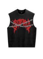 Trendy oversized black vest with bold graphic print – perfect streetwear for Gen Z in India, ideal for casual college and urban fashion looks. Unisex vest 