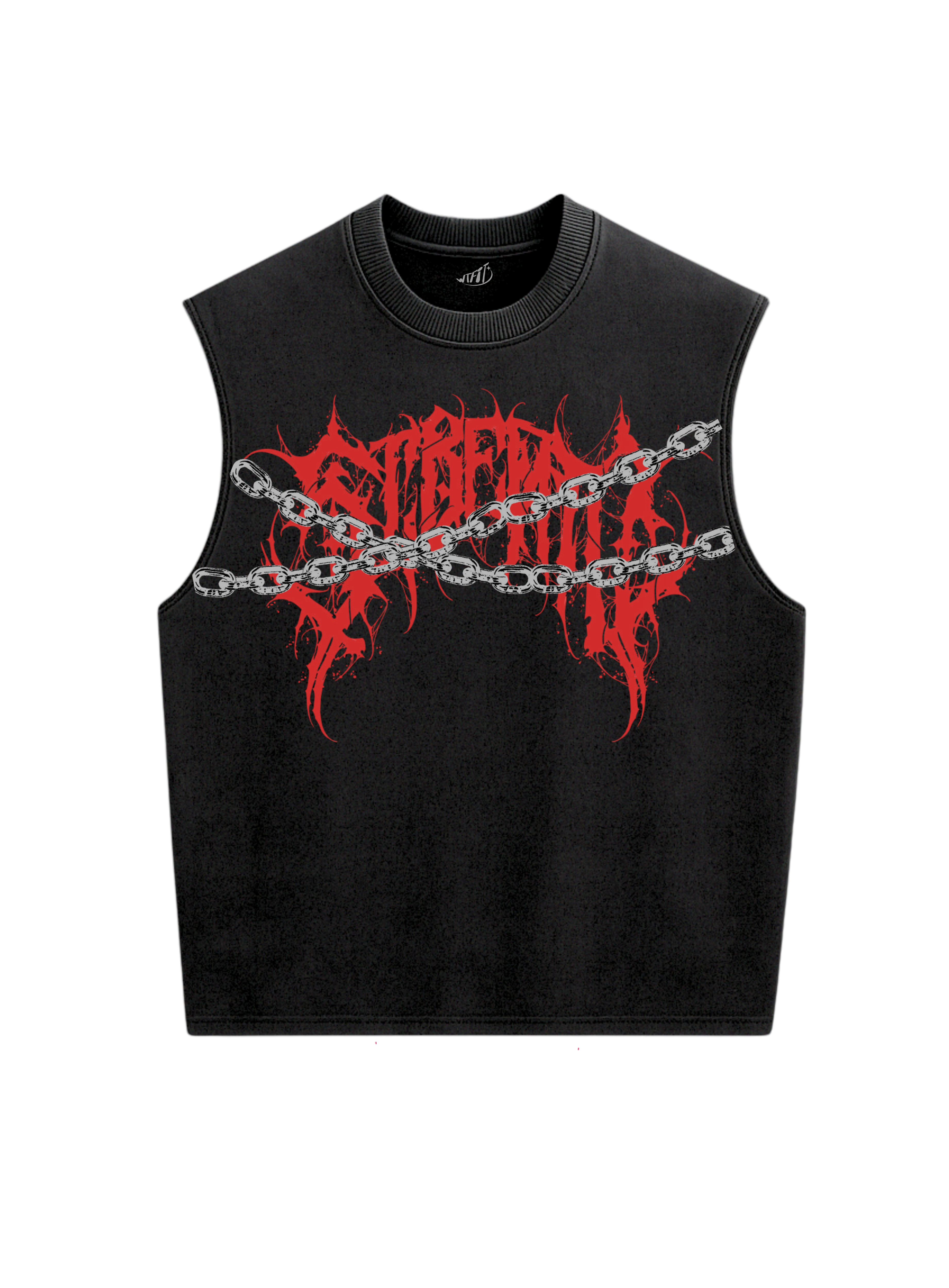 Trendy oversized black vest with bold graphic print – perfect streetwear for Gen Z in India, ideal for casual college and urban fashion looks. Unisex vest 