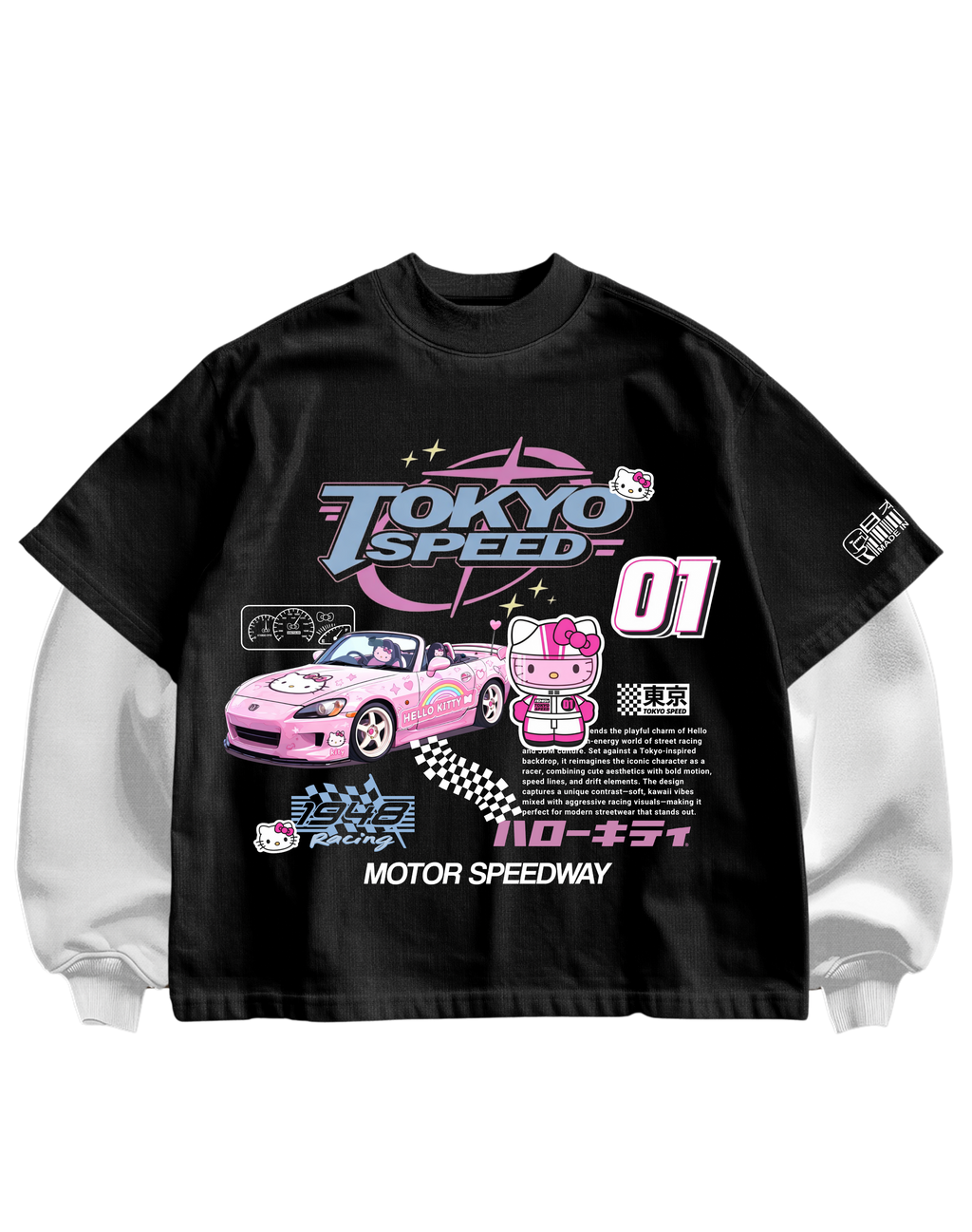 HELLO KITTY DRIFT- BLACK/WHITE FULL SLEEVES TEE