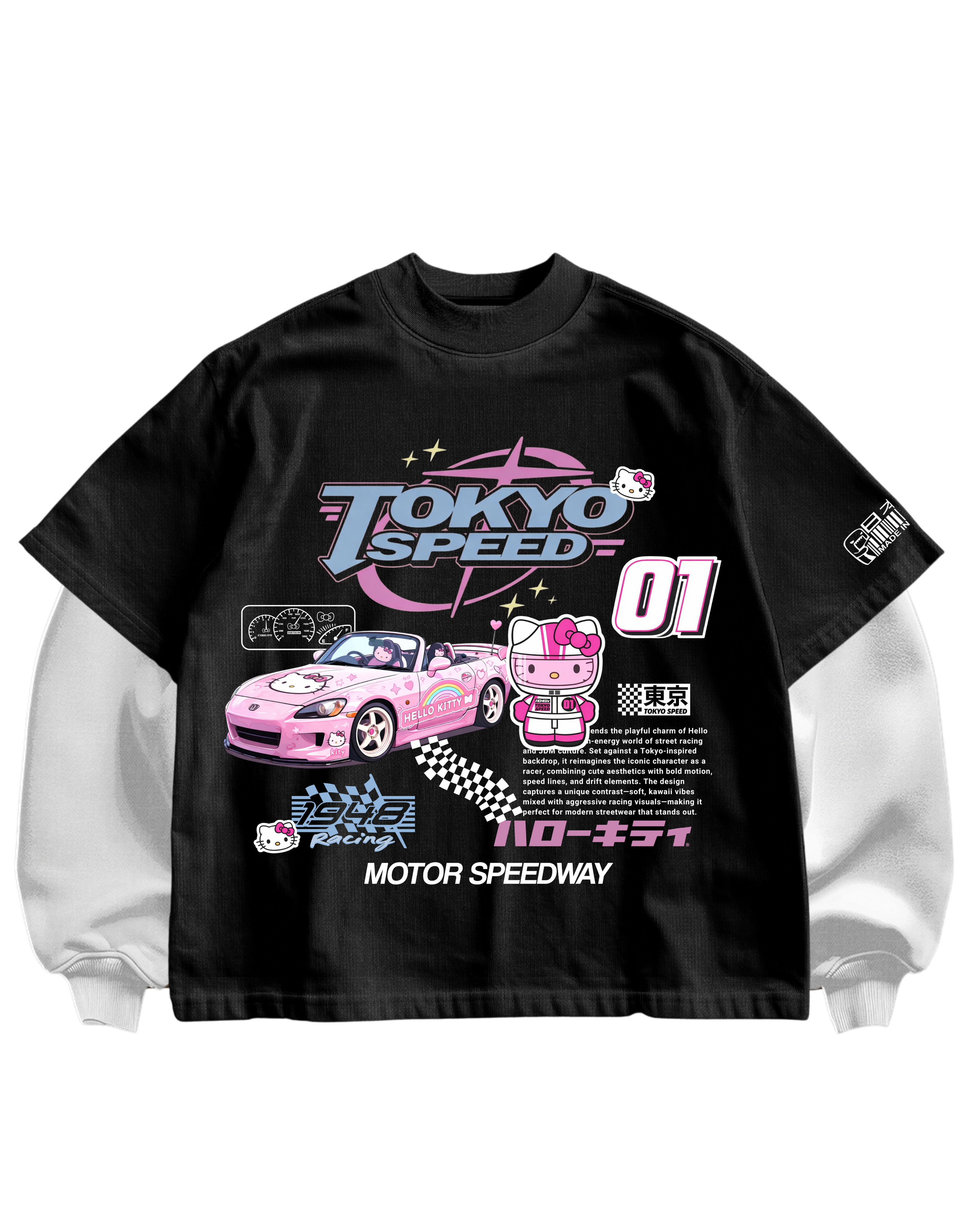 HELLO KITTY DRIFT- BLACK/WHITE FULL SLEEVES TEE