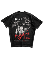 Trendy oversized black tee with bold graphic print – perfect streetwear for Gen Z in India, ideal for casual college and urban fashion looks