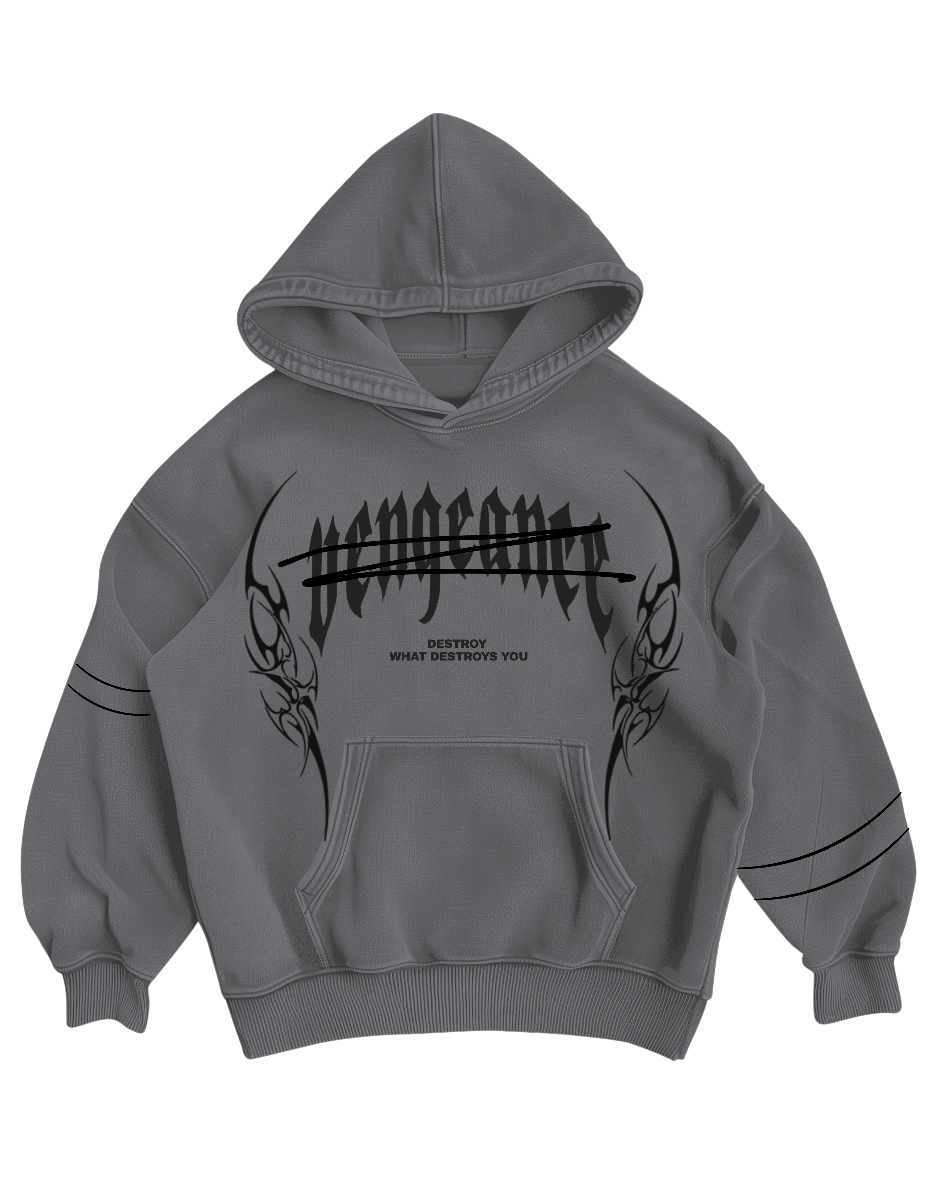 VENGEANCE - GREY OVERSIZED HOODIE
