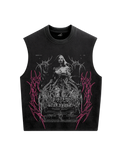 Trendy oversized black vest with bold graphic print – perfect streetwear for Gen Z in India, ideal for casual college and urban fashion looks. Unisex vest 