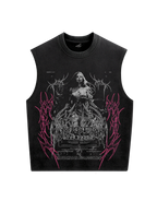 Trendy oversized black vest with bold graphic print – perfect streetwear for Gen Z in India, ideal for casual college and urban fashion looks. Unisex vest 