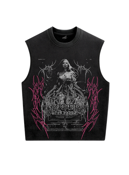 Trendy oversized black vest with bold graphic print – perfect streetwear for Gen Z in India, ideal for casual college and urban fashion looks. Unisex vest 