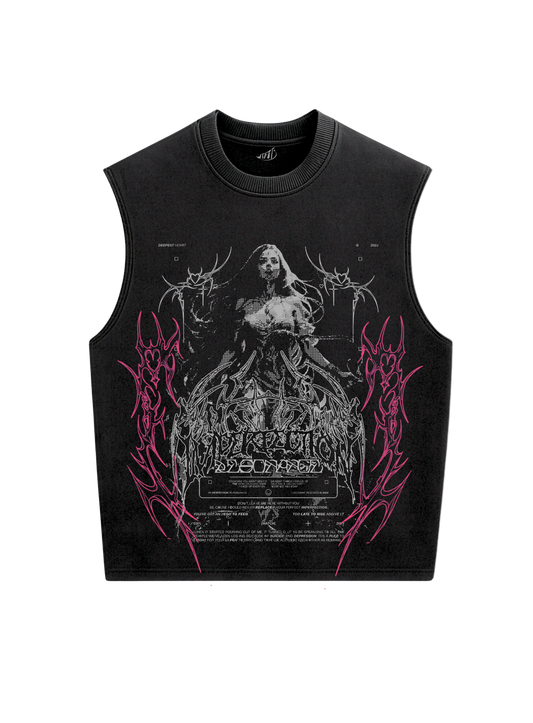 Trendy oversized black vest with bold graphic print – perfect streetwear for Gen Z in India, ideal for casual college and urban fashion looks. Unisex vest 