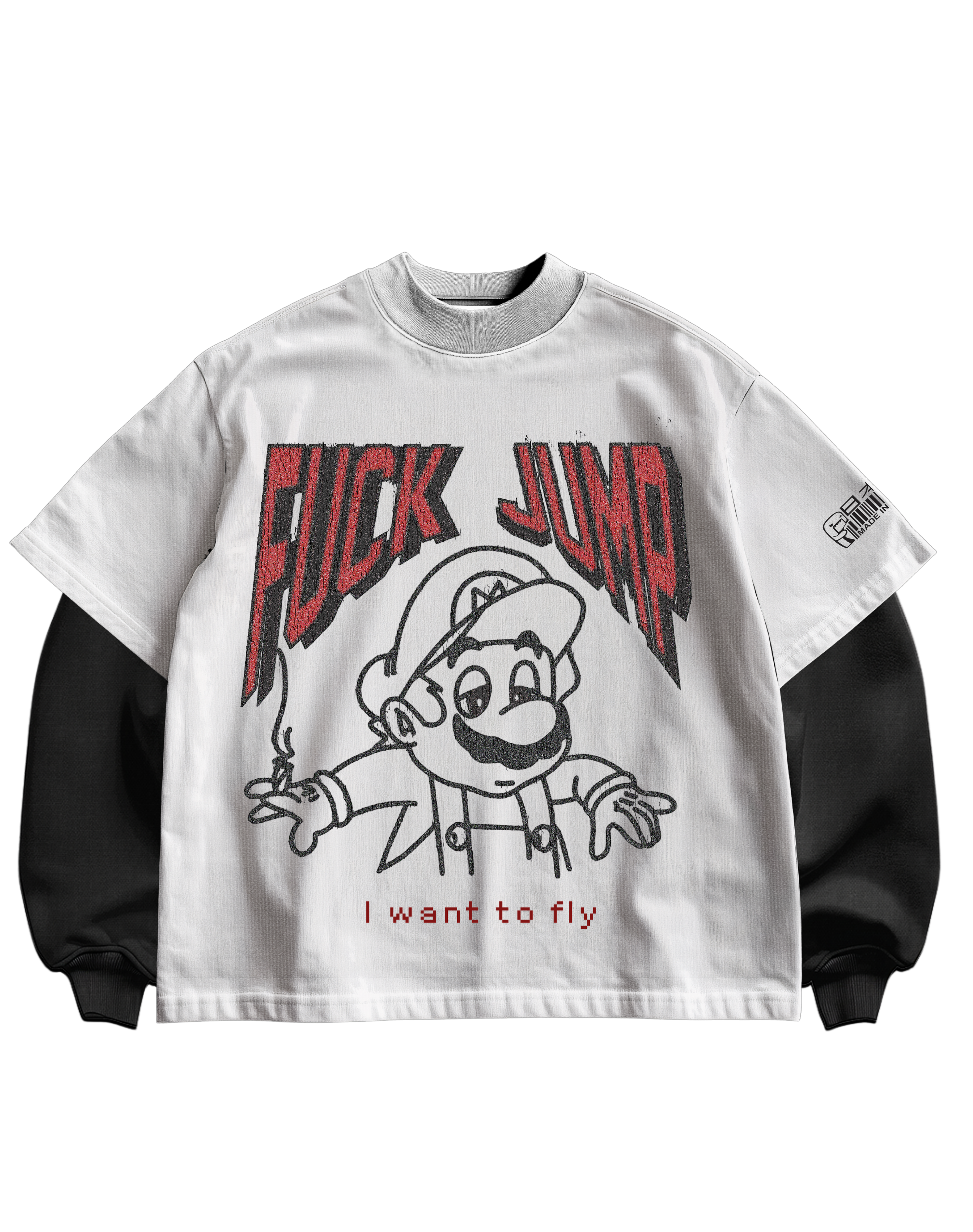 MARIO RETRO - WHITE/BLACK FULL SLEEVES TEE