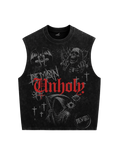 Trendy oversized black Vest with bold graphic print – perfect streetwear for Gen Z in India, ideal for casual college and urban fashion looks.