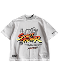STREET FIGHTER - WHITE OVERSIZED TEE WITH PATCHWORK