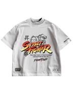 STREET FIGHTER - WHITE OVERSIZED TEE WITH PATCHWORK