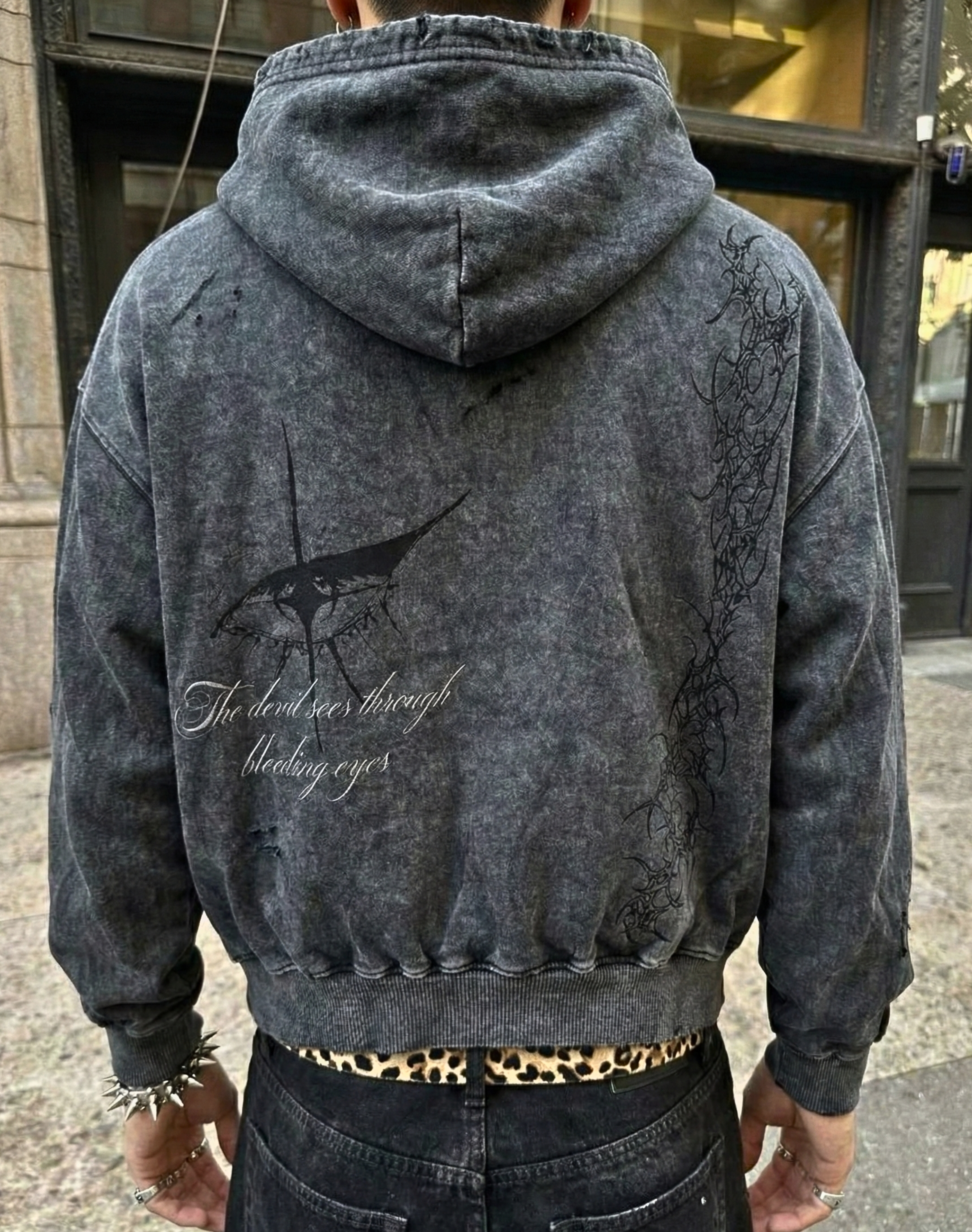 DEVIL'S PREY DISTRESSED - ACID WASH OVERSIZED HOODIE